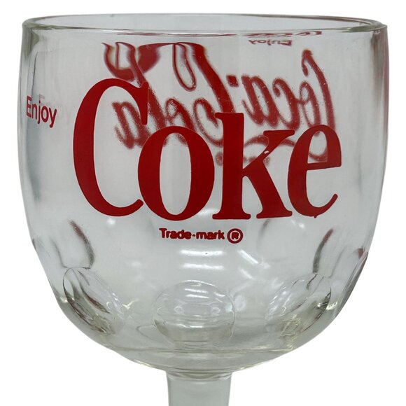 Vintage Enjoy Coca-Cola Retro Glass Thumbprint Goblet Red Logo Print Coke - Picture 8 of 11